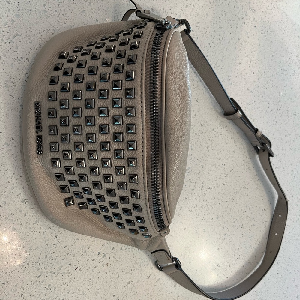 Michael Kors Gray Crossbody Bag with Woven Design